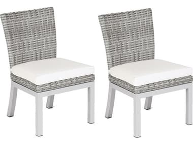 Oxford Garden Argento Wicker Dining Side Chair with Eggshell White Cushions (Price Includes 2) OXFTVWSCR2EW
