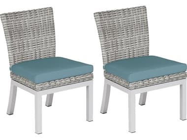 Oxford Garden Argento Wicker Dining Side Chair with Ice Blue Cushions (Price Includes 2) OXFTVWSCR2IB