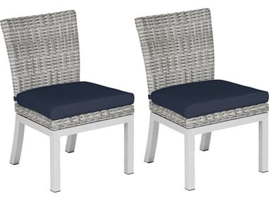 Oxford Garden Argento Wicker Dining Side Chair with Midnight Blue Cushions (Price Includes 2) OXFTVWSCR2MB