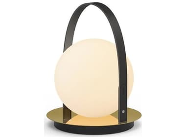 Pablo Bola Lantern Brass Black Opal Glass Globe Table Lamp PABBOLALTNBRABLK