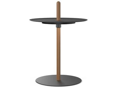 Pablo Nivel Round Metal Walnut Black End Table PABNIVEPEDSMLWALBLK