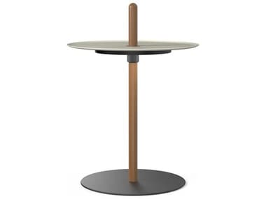 Pablo Nivel Round Metal Walnut White End Table PABNIVEPEDSMLWALWHT