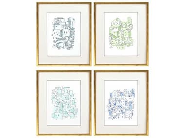 Paragon Architectural Watercolor Rooftops Wall Art Set of 4 PAD31670