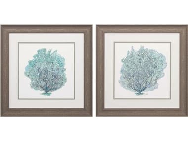 Paragon Waterside Teal Coral on White Wall Art Set of 2 PAD48187