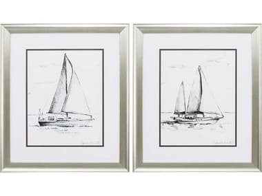 Paragon Waterside Coastal Boat Sketch Wall Art Set of 2 PAD48244