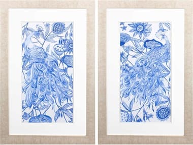 Paragon Florals Peacock in Indigo Wall Art Set of 2 PAD48411