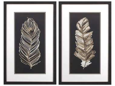 Paragon Florals Soft Feather on Black Wall Art Set of 2 PAD48491