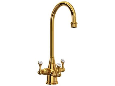 Perrin and Rowe Georgian Era Unlacquered Brass Three Handle Bar/Food Prep Filter Kitchen Faucet PARU1220LSULB2