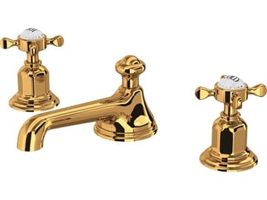 Perrin and Rowe Edwardian English Gold Low Level Spout with Aerator Widespread Lavatory Faucet PARU3706XEG2