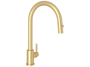 Perrin and Rowe Holborn Satin English Gold Pull-Down Kitchen Faucet with C-Spout PARU4044SEG2