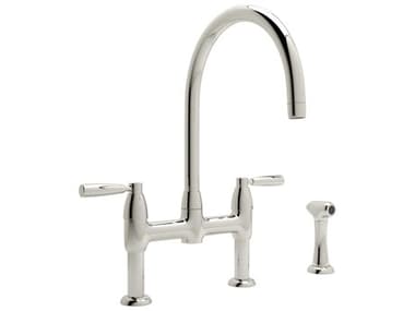 Perrin and Rowe Holborn Polished Nickel Bridge Kitchen Faucet with C-Spout and Side Spray PARU4273LSPN2