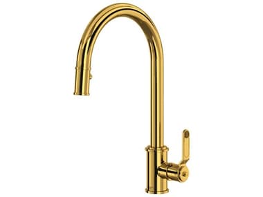 Perrin and Rowe Armstrong Unlacquered Brass Pull-Down Kitchen Faucet with C-Spout PARU4544HTULB2