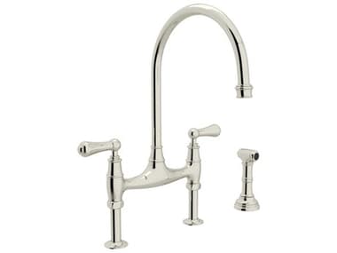 Perrin and Rowe Georgian Era Polished Nickel Bridge Kitchen Faucet with Sidespray PARU4719LPN2