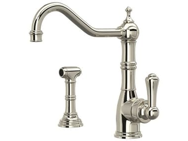 Perrin and Rowe Edwardian Polished Nickel Single Handle Kitchen Faucet with Sidespray with Lever Handle PARU4746PN2