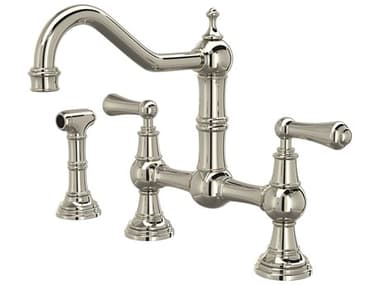 Perrin and Rowe Edwardian Polished Nickel Bridge Kitchen Faucet with Sidespray with Lever Handles PARU4756LPN2