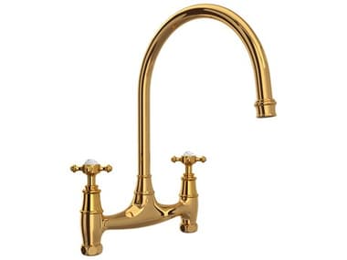 Perrin and Rowe Georgian Era Unlacquered Brass Bridge Kitchen Faucet Without Unions PARU4790XULB2