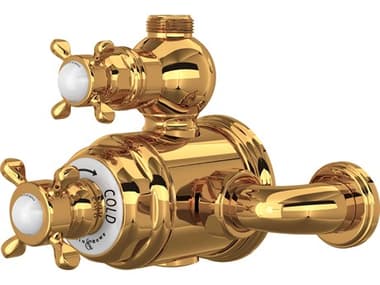 Perrin and Rowe Edwardian English Gold Exposed Thermostatic Mixer with Cross Handle PARU5552XEG