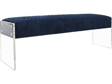 Pasargad Home Tribecca Navy Clear Blue Velvet Upholstered Accent Bench PDBENCH137