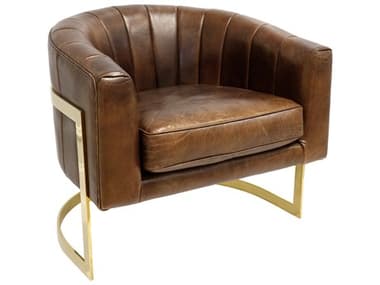 Pasargad Home Vicenza Castello Brown Leather Accent Chair PDCHAIRC0278