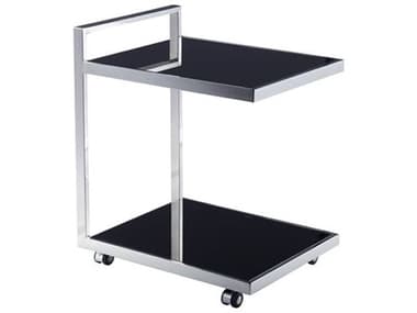 Pasargad Home Luxe Glass Silver Black Chrome Bar Cart PDJJ1009