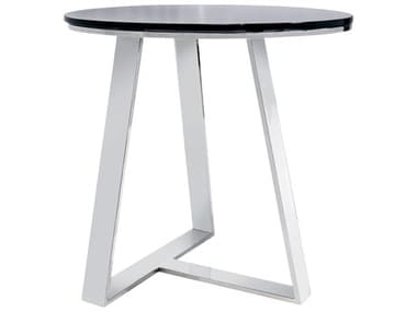 Pasargad Home Luxe Round Glass Black Chrome End Table PDJJ1081