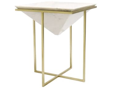 Pasargad Home Beacon Perama Square Marble White Gold End Table PDPASF147