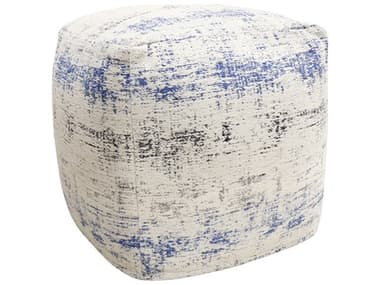 Pasargad Home Grand Canyon Ivory Blue White Distressed Pouf PDPPF13321
