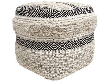 Pasargad Home Grand Canyon Ivory Black Beige Upholstered Pouf PDPPF623