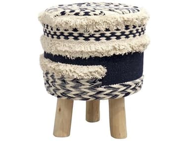 Pasargad Home Grandcanyon Navy Beige Blue Upholstered Accent Stool PDPPF7891