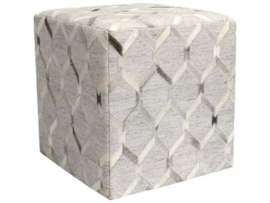 Pasargad Home Galaxy Geometric Silver Cowhide Ottoman PDPTPF152