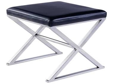 Pasargad Home Luxe Black Chrome Silver Faux Leather Accent Bench PDY1006B