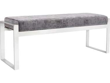 Pasargad Home Luxe Grey Chrome Velvet Upholstered Accent Bench PDY1027