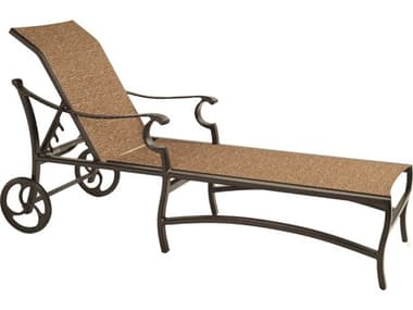 Castelle Monterey Sling Dining Cast Aluminum Adjustable Chaise Lounge with Wheels PF5892