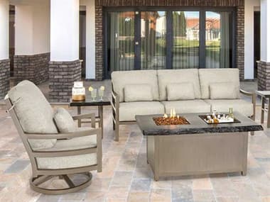 Castelle Roma Deep Seating Aluminum Cushion Fire Pit Lounge Set PFROMADSLNGSET