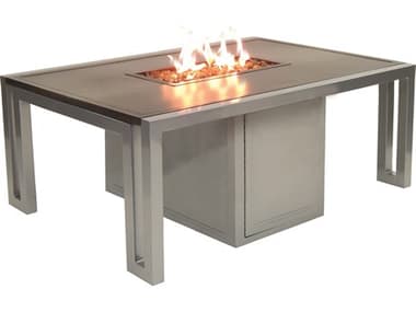 Castelle Icon Cast Aluminum 50 x 32 Rectangular Firepit Coffee Table and Lid PFRRF32WL