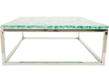Phillips Collection 39" Square Glass Turquoise Coffee Table PHCID74368