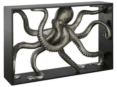 Phillips Collection Octo Framed Rectangular Wood Silver Leaf Black Console Table PHCPH112033