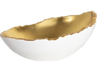 Luxecor Flow Pearl White / Gold Leaf Decorative Broken Egg Bowl LXCFLO32310