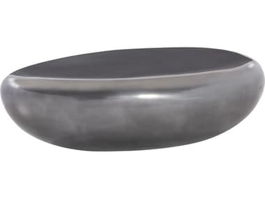 Luxecor River Stone Oval Metal Polished Aluminum Coffee Table LXCFLO32313