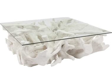 Phillips Collection 62&quot; Square Glass White Stone Coffee Table PHCPH87195