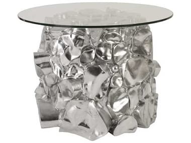 Phillips Collection 24" Round Glass Silver Leaf End Table PHCPH88067