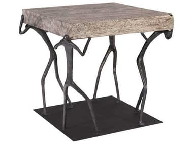 Phillips Collection 24" Square Wood Gray Stone Black End Table PHCTH100837