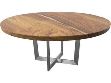 Phillips Collection Origins Chuleta 72" Round Wood Natural Brown Silver Dining Table PHCTH108094