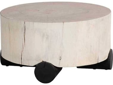 Phillips Collection Core 33" Round Wood Bleached Off White Coffee Table PHCTH113559