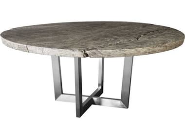 Phillips Collection Origins Chuleta 72" Round Wood Gray Stone Silver Dining Table PHCTH86250