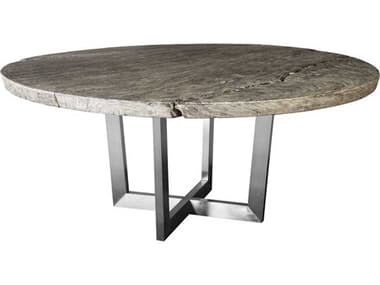 Phillips Collection Origins Chuleta Round Wood Gray Stone Silver Dining Table PHCTH86250