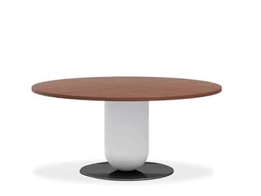 Pianca Ettore 63" Round Wood Walnut Fog Grey Glossy Titanium Dining Table PIA12010000009900