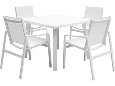 Panama Jack Outdoor Mykonos Aluminum Sling 4 Piece Seating Dining Set PJPJO2401WHT5DAGL