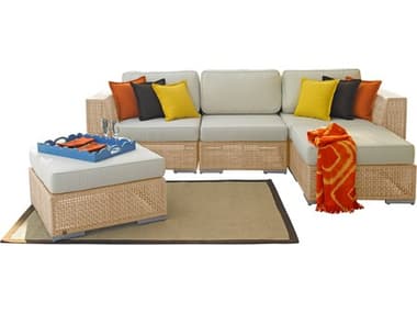 Panama Jack Outdoor Austin Aluminum Wicker Honey 5 Piece Sectional Lounge Set with Cushions PJPJO3801NAT5SEC