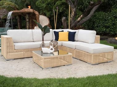 Panama Jack Outdoor Austin Aluminum Wicker Honey 6 Piece Sectional Lounge Set with Cushions PJPJO3801NAT6SECGL